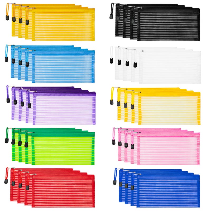 JARLINK 40 Pack 10 Colors Zipper Mesh Pouch, Storage Pencil Pouches, Multipurpose Pencil Pouch Bulk for School and Office Supplies, Cosmetics Travel Accessories, Multicolor - Image 1